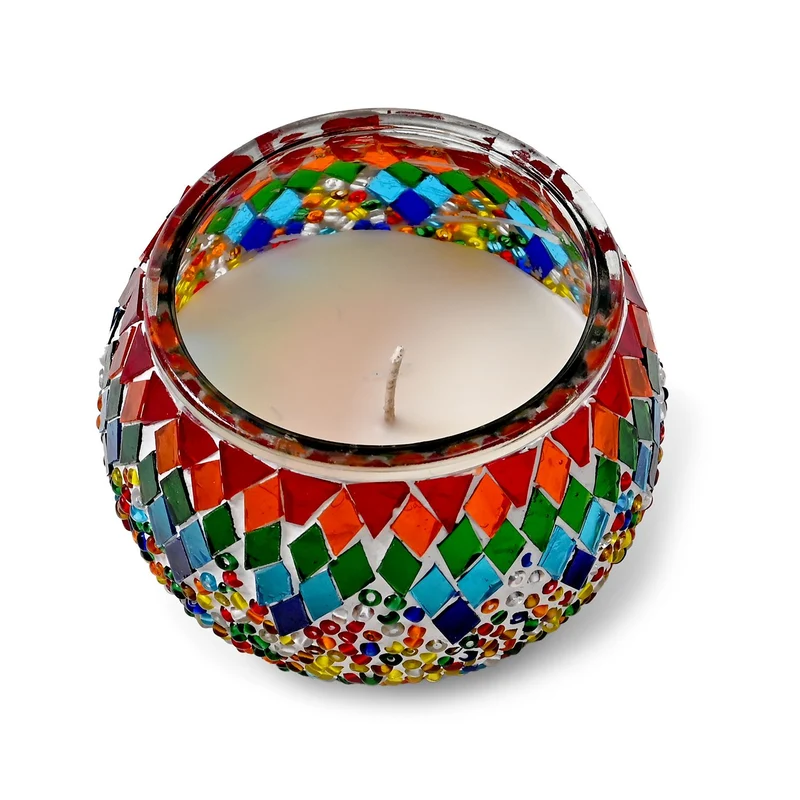 Handgefertigte Mosaikglas, mit Sojawachs-Duftkerze, 180g, 36 Std. Brenndauer, 8ml natürliches Öl, Rose
