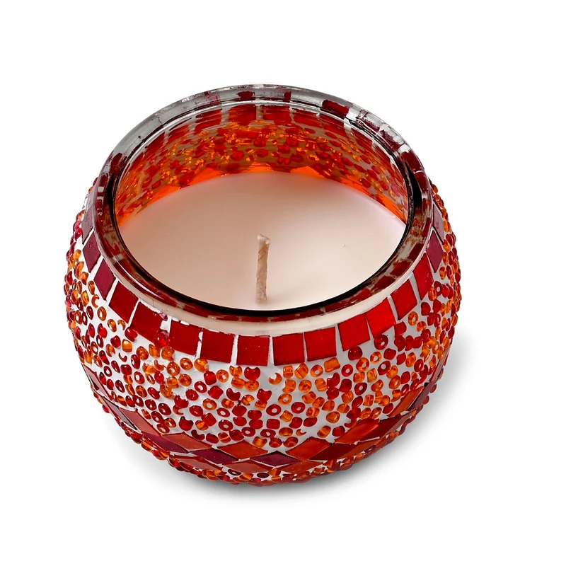 Handgefertigte Mosaikglas, mit Sojawachs-Duftkerze, 180g, 36 Std. Brenndauer, 8ml natürliches Öl, Rose