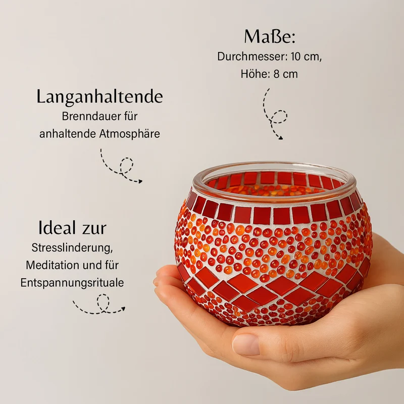 Handgefertigte Mosaikglas, mit Sojawachs-Duftkerze, 180g, 36 Std. Brenndauer, 8ml natürliches Öl, Rose