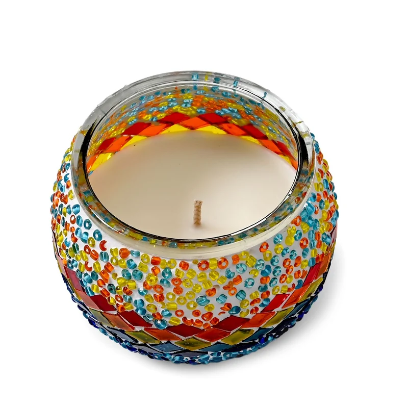 Handgefertigte Mosaikglas, mit Sojawachs-Duftkerze, 180g, 36 Std. Brenndauer, 8ml natürliches Öl, Rose