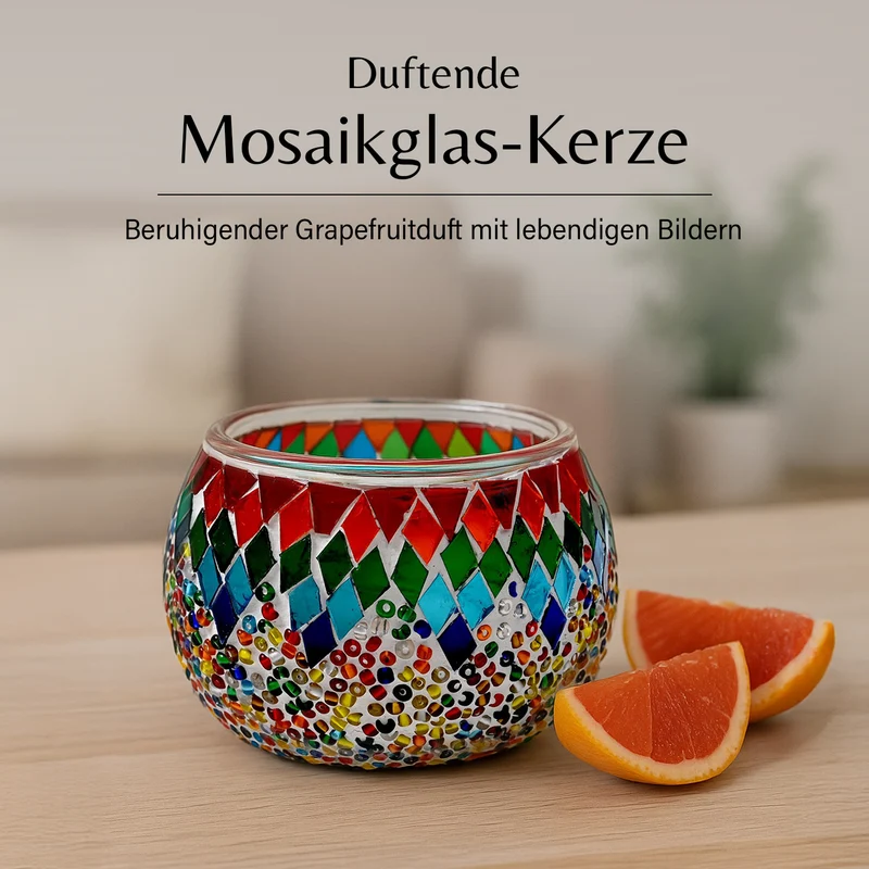 Handgefertigte Mosaikglas, mit Sojawachs-Duftkerze, 180g, 36 Std. Brenndauer, 8ml natürliches Öl, Rose