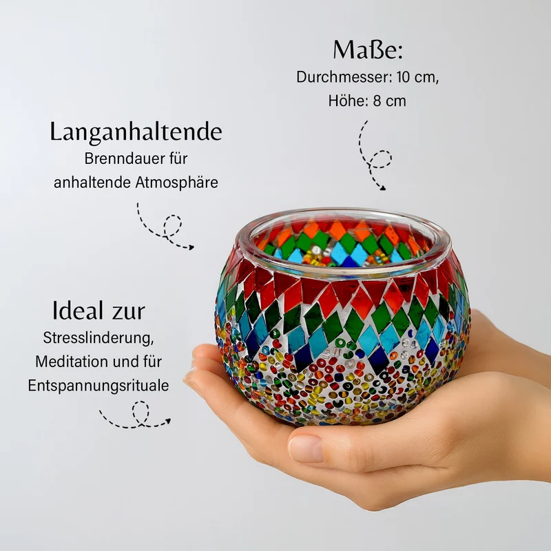 Handgefertigte Mosaikglas, mit Sojawachs-Duftkerze, 180g, 36 Std. Brenndauer, 8ml natürliches Öl, Rose