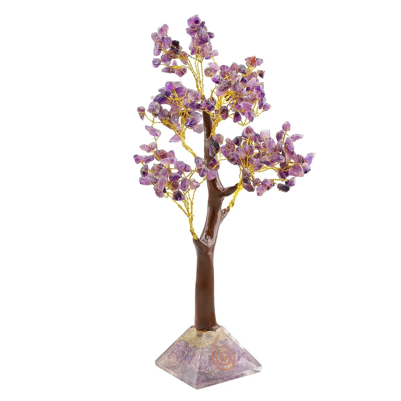LIVMORE Edelsteinbaum mit Orgonit Basis, Amethyst, 23 cm, 230 Perlen, Lila