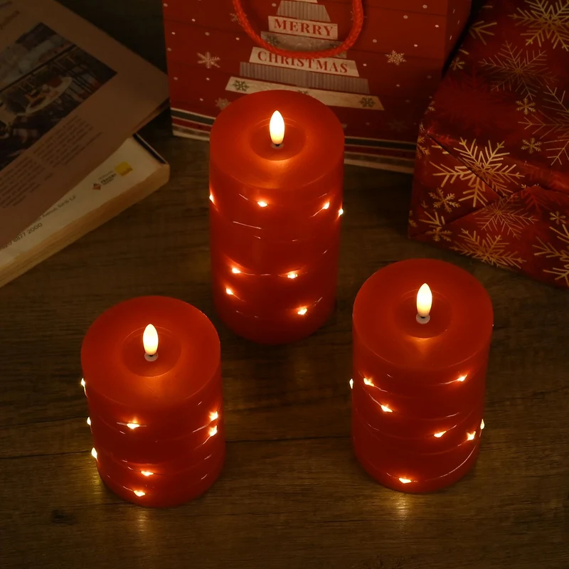 3er Set - LED-Kerzen ohne Flamme mit Fernbedienung, rot