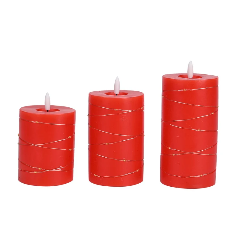 3er Set - LED-Kerzen ohne Flamme mit Fernbedienung, rot