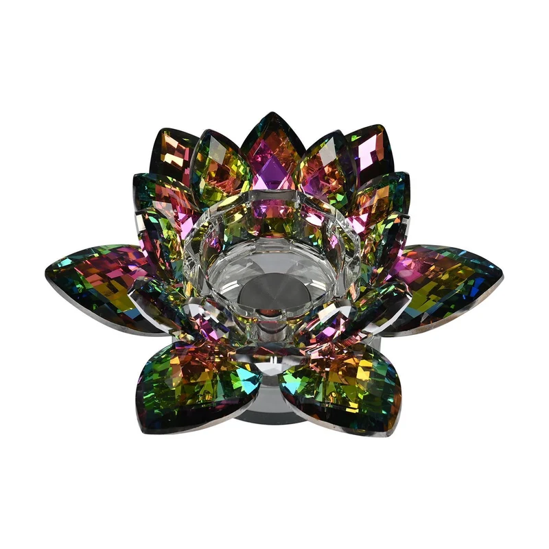 Kristall-Lotus-Teelichthalter - Drehbar,regenbogenfarben schimmernd, 18x7,5 cm