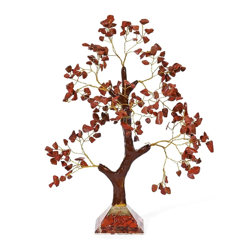 LIVMORE Edelsteinbaum mit Orgonit Basis, Roter Jaspis, 23 cm, 230 Perlen, Rot