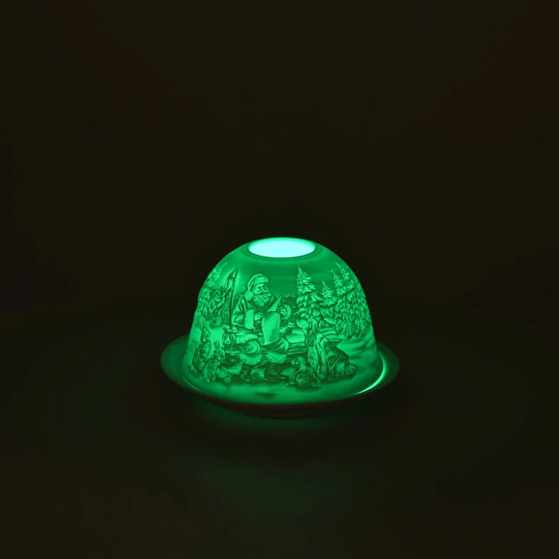 LED-Porzellan-Teelichthalter - Motiv Weihnachtsmann und Schneemann, 13-Farben-LED mit Fernbedienung, Durchmesser 10,5 cm, Höhe 7,5 cm