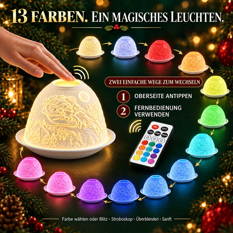 LED-Teelichthalter aus unglasiertem Porzellan mit Löwenmotiv und Fernbedienung, 10,5 x 7,5 cm, Weiß