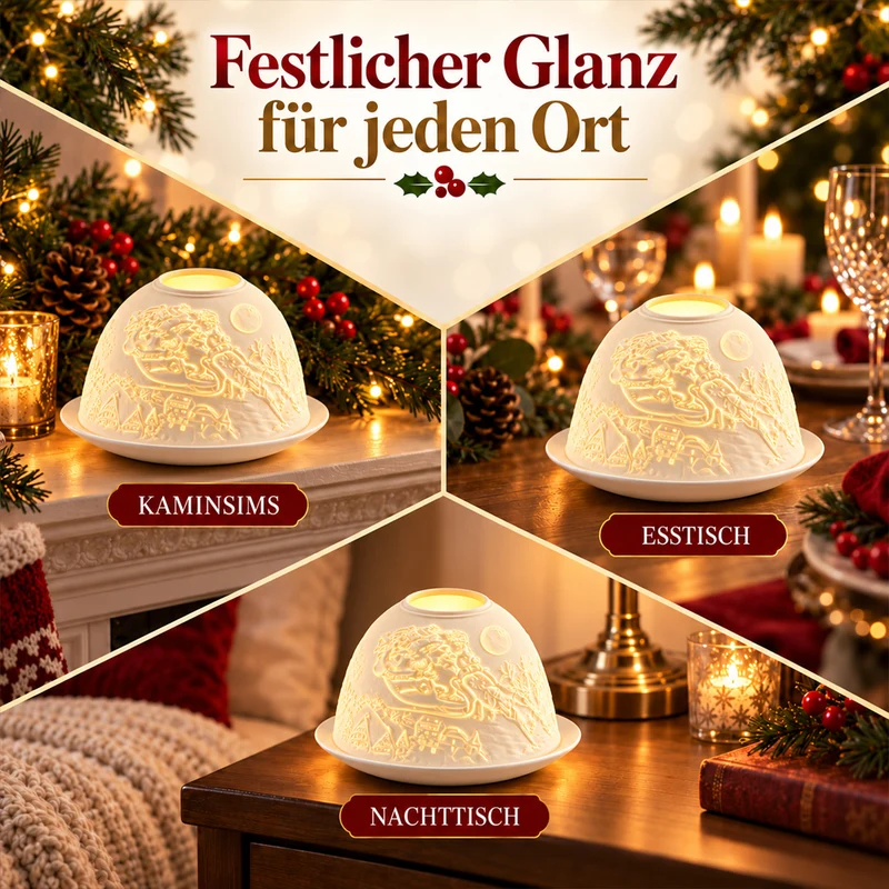 LED-Teelichthalter aus unglasiertem Porzellan mit Löwenmotiv und Fernbedienung, 10,5 x 7,5 cm, Weiß