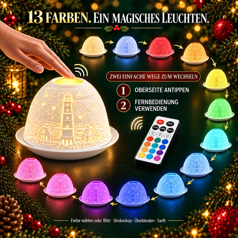 LED-Teelichthalter aus unglasiertem Porzellan mit Löwenmotiv und Fernbedienung, 10,5 x 7,5 cm, Weiß