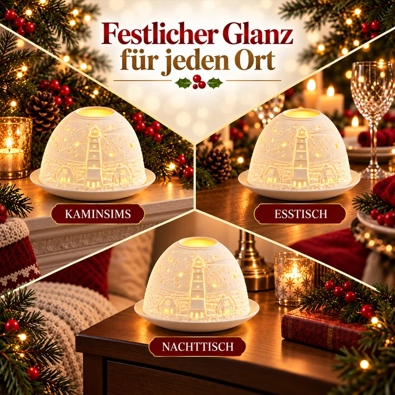 LED-Teelichthalter aus unglasiertem Porzellan mit Löwenmotiv und Fernbedienung, 10,5 x 7,5 cm, Weiß