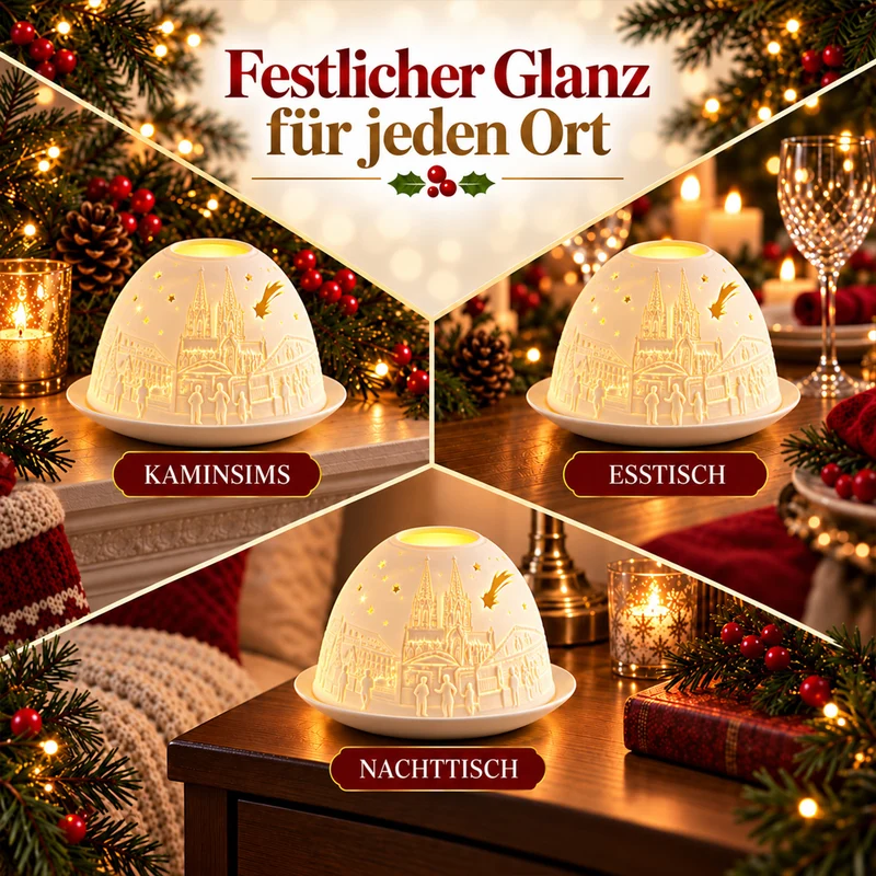 LED-Teelichthalter aus unglasiertem Porzellan mit Löwenmotiv und Fernbedienung, 10,5 x 7,5 cm, Weiß