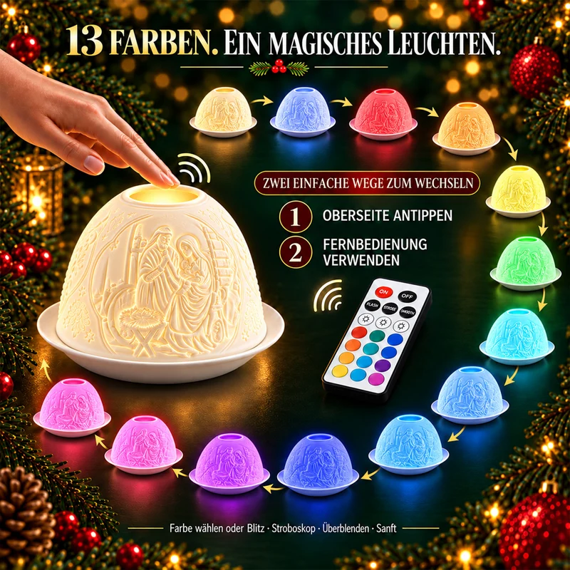 LED-Teelichthalter aus unglasiertem Porzellan mit Löwenmotiv und Fernbedienung, 10,5 x 7,5 cm, Weiß