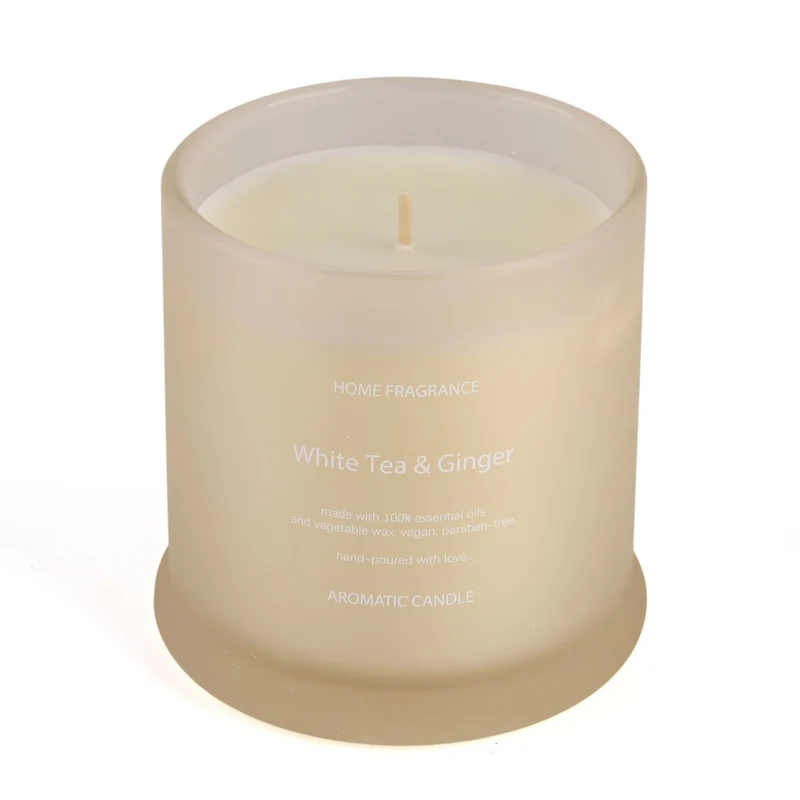 LIVMORE Home Fragrance Kollektion - Duftkerze im Farbglas, Weißer Tee-Ingwer, 370g Sojawachs, 55 Std., 10,2x10,2x13cm