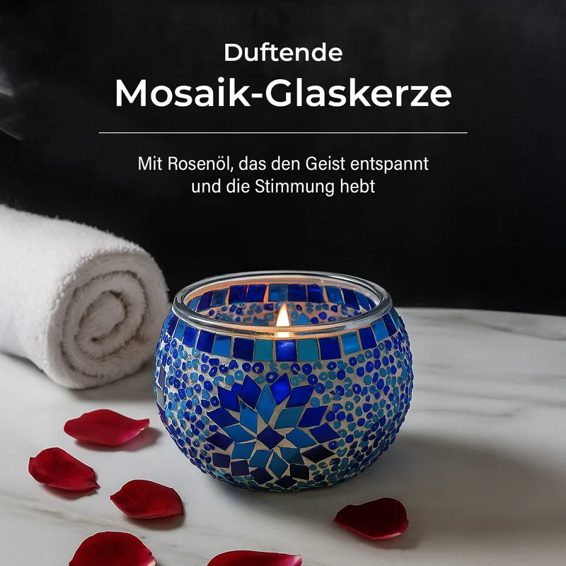 Aromatische Grapefruit-Sojawachs-Duftkerze im handgefertigten Mosaikglas, ca. 10x8 cm
