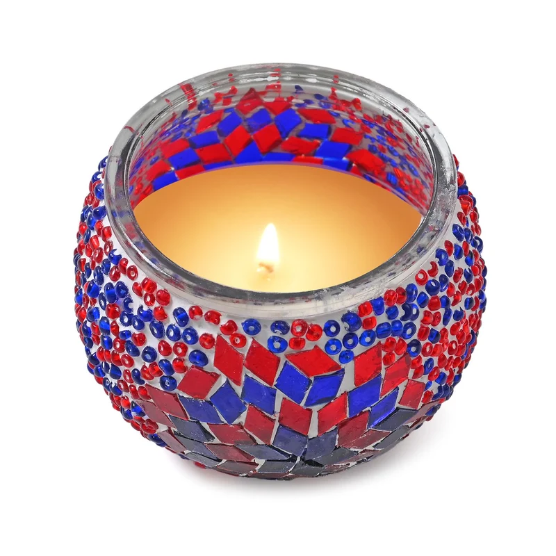 Aromatische Grapefruit-Sojawachs-Duftkerze im handgefertigten Mosaikglas, ca. 10x8 cm