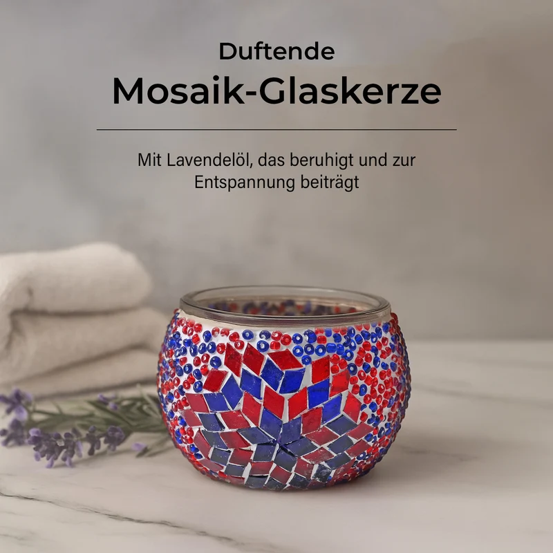Aromatische Grapefruit-Sojawachs-Duftkerze im handgefertigten Mosaikglas, ca. 10x8 cm