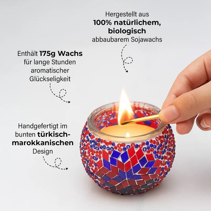 Aromatische Grapefruit-Sojawachs-Duftkerze im handgefertigten Mosaikglas, ca. 10x8 cm