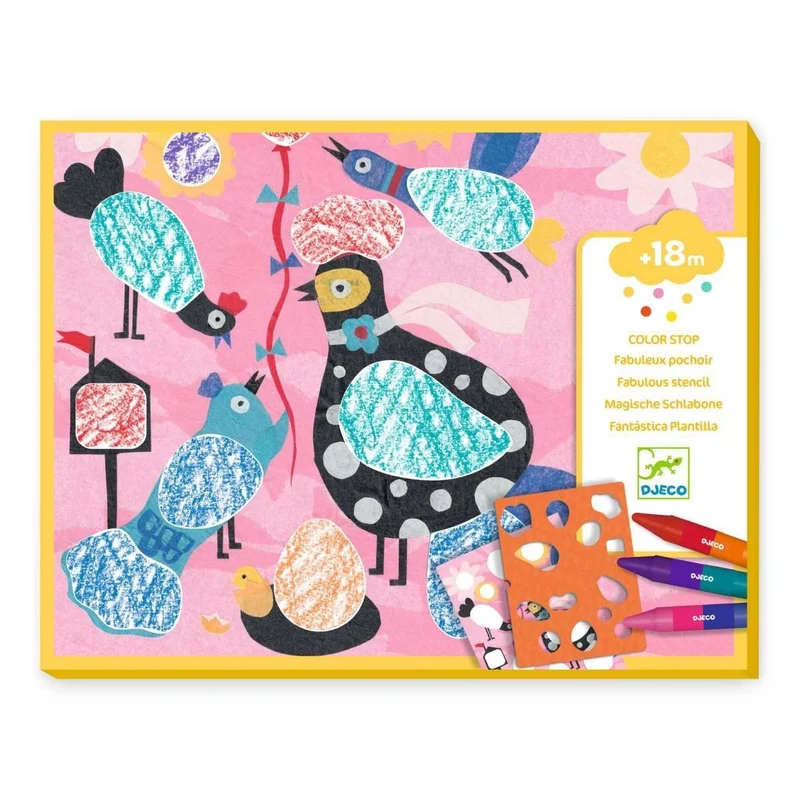 Djeco COLOR STOP, Magische Schablonen Birdie