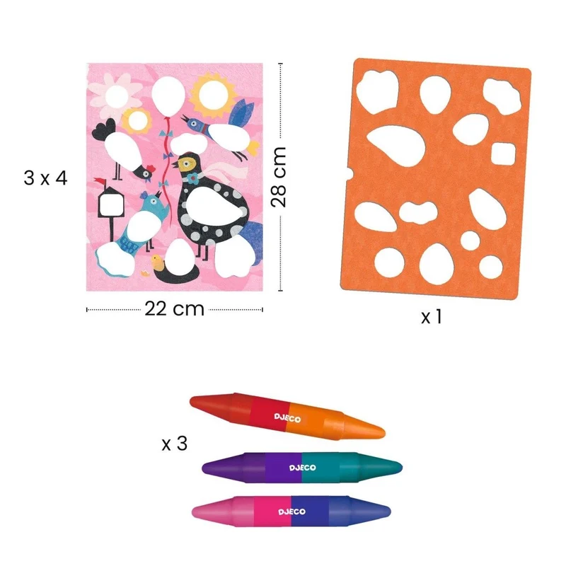 Djeco COLOR STOP, Magische Schablonen Birdie