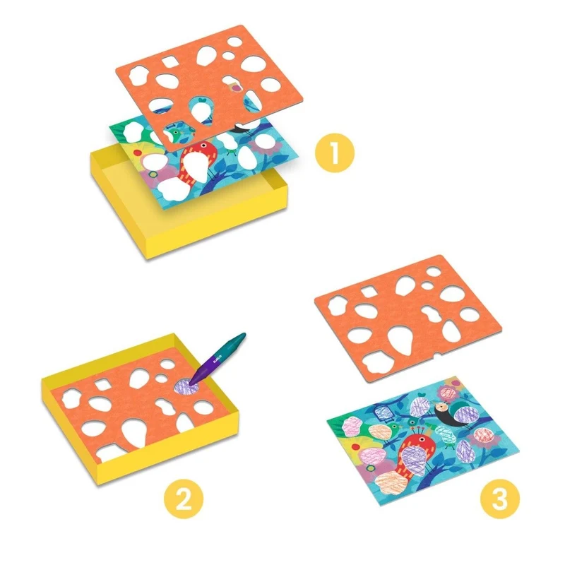 Djeco COLOR STOP, Magische Schablonen Birdie