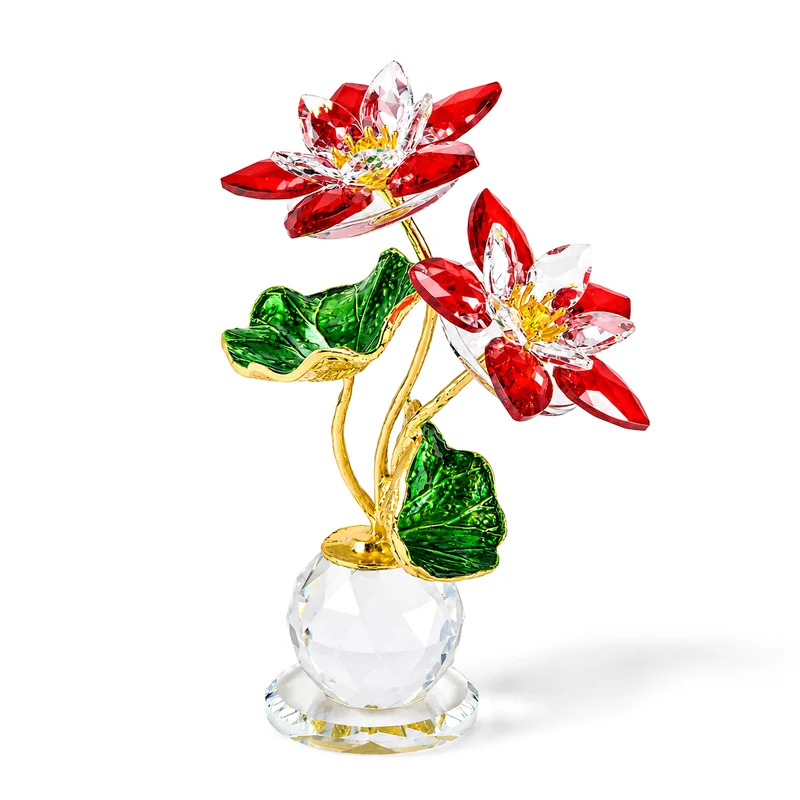LIVMORE Lotusblüten-Deko aus Glas mit goldfarbenen Metallakzenten, 11x16cm, Gelb