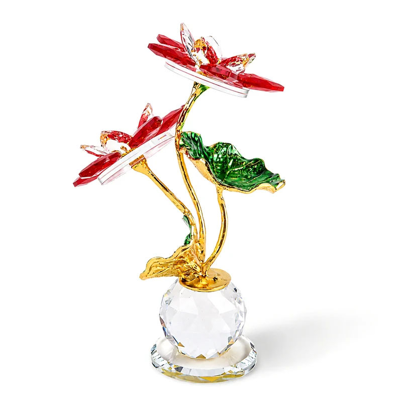 LIVMORE Lotusblüten-Deko aus Glas mit goldfarbenen Metallakzenten, 11x16cm, Gelb