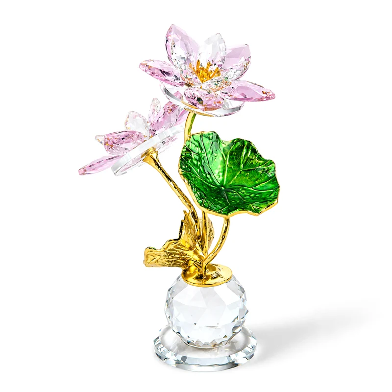LIVMORE Lotusblüten-Deko aus Glas mit goldfarbenen Metallakzenten, 11x16cm, Gelb