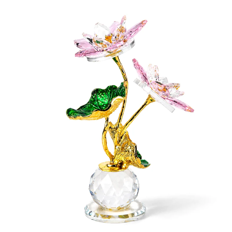 LIVMORE Lotusblüten-Deko aus Glas mit goldfarbenen Metallakzenten, 11x16cm, Gelb