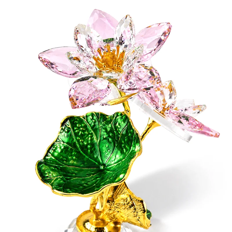 LIVMORE Lotusblüten-Deko aus Glas mit goldfarbenen Metallakzenten, 11x16cm, Gelb