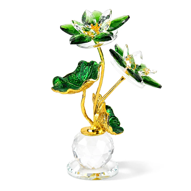 LIVMORE Lotusblüten-Deko aus Glas mit goldfarbenen Metallakzenten, 11x16cm, Gelb