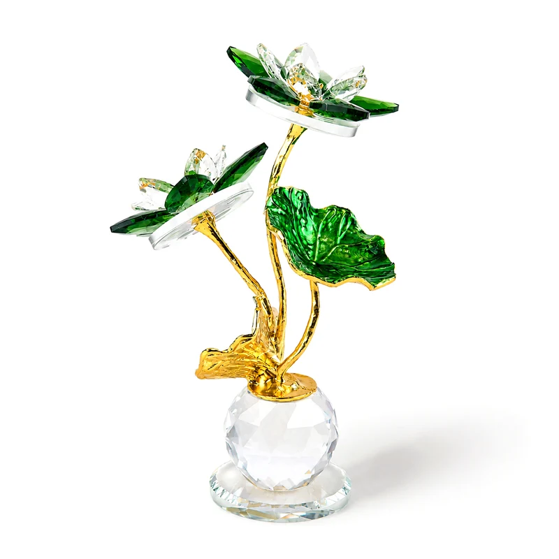 LIVMORE Lotusblüten-Deko aus Glas mit goldfarbenen Metallakzenten, 11x16cm, Gelb