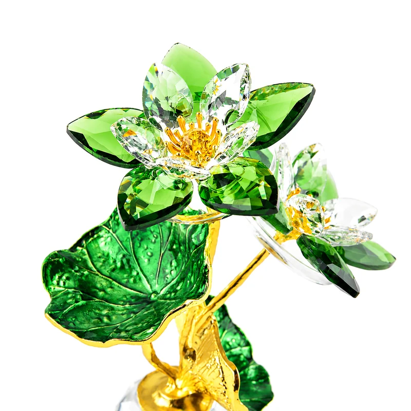 LIVMORE Lotusblüten-Deko aus Glas mit goldfarbenen Metallakzenten, 11x16cm, Gelb