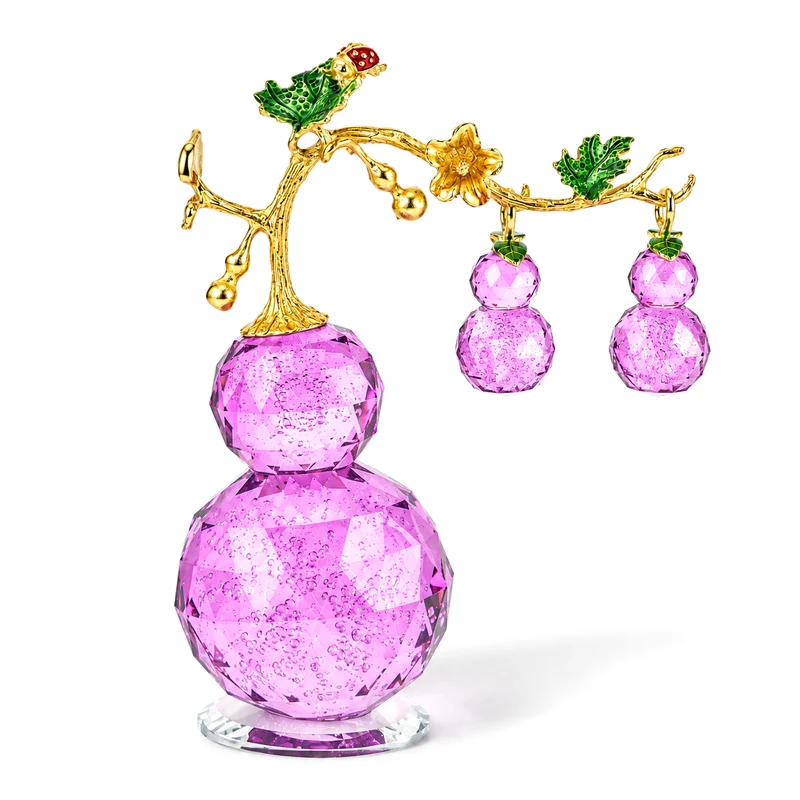 LIVMORE Deko-Ornament mit facettierten Glaskürbissen und goldfarbenem Zierzweig, 20x15cm, Grün