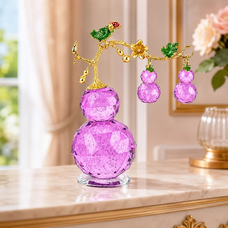 LIVMORE Deko-Ornament mit facettierten Glaskürbissen und goldfarbenem Zierzweig, 20x15cm, Grün