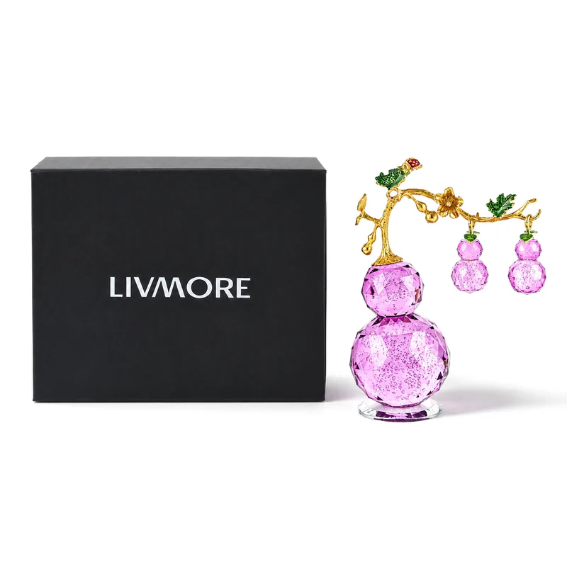 LIVMORE Deko-Ornament mit facettierten Glaskürbissen und goldfarbenem Zierzweig, 20x15cm, Grün