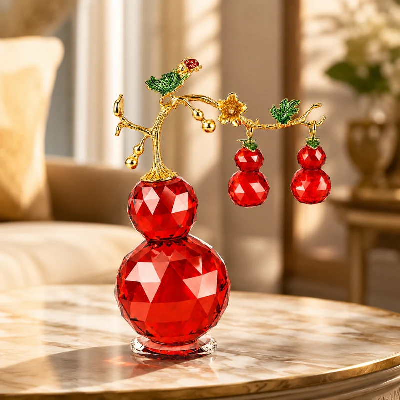 LIVMORE Deko-Ornament mit facettierten Glaskürbissen und goldfarbenem Zierzweig, 20x15cm, Grün