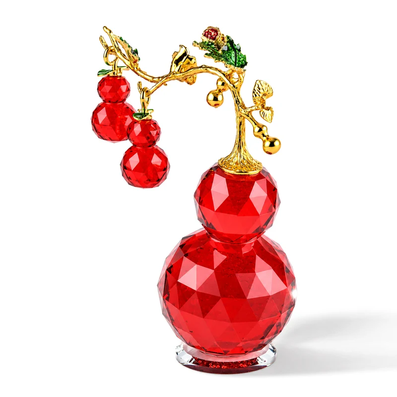 LIVMORE Deko-Ornament mit facettierten Glaskürbissen und goldfarbenem Zierzweig, 20x15cm, Grün