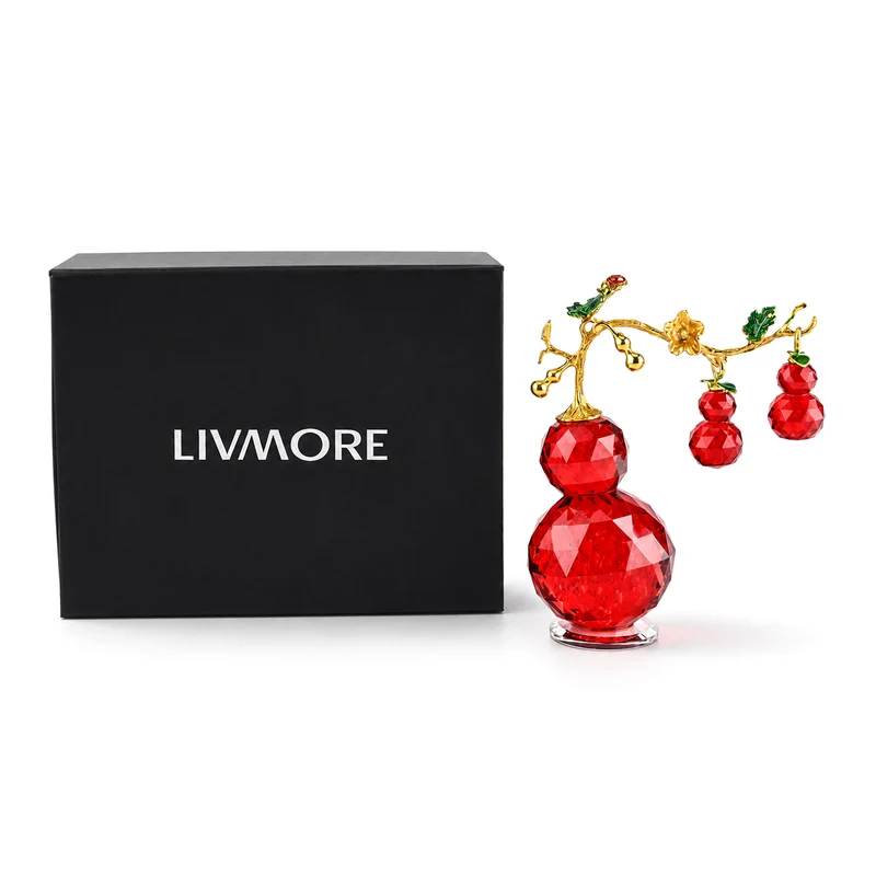 LIVMORE Deko-Ornament mit facettierten Glaskürbissen und goldfarbenem Zierzweig, 20x15cm, Grün