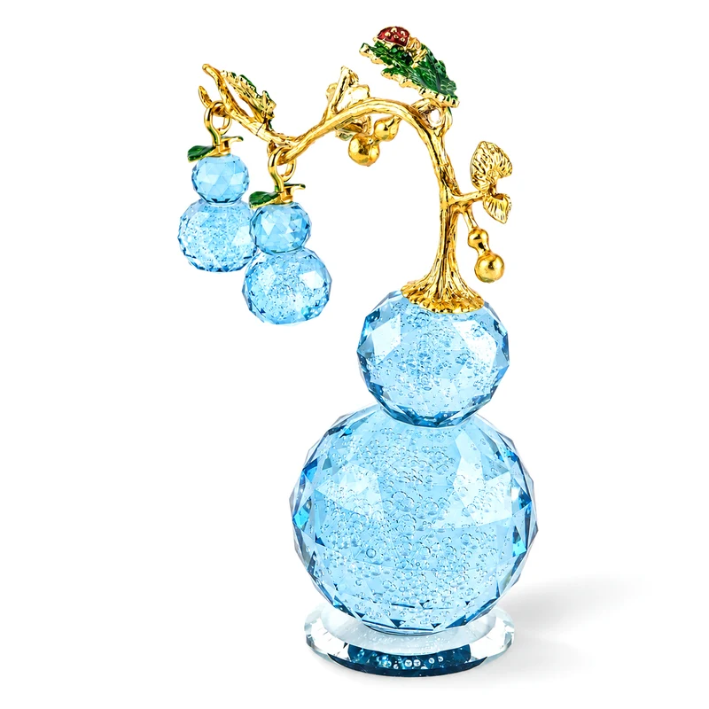 LIVMORE Deko-Ornament mit facettierten Glaskürbissen und goldfarbenem Zierzweig, 20x15cm, Grün