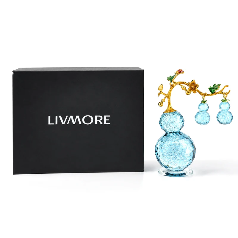 LIVMORE Deko-Ornament mit facettierten Glaskürbissen und goldfarbenem Zierzweig, 20x15cm, Grün