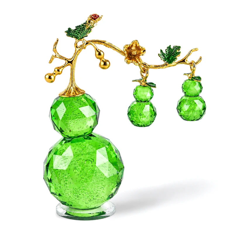 LIVMORE Deko-Ornament mit facettierten Glaskürbissen und goldfarbenem Zierzweig, 20x15cm, Grün