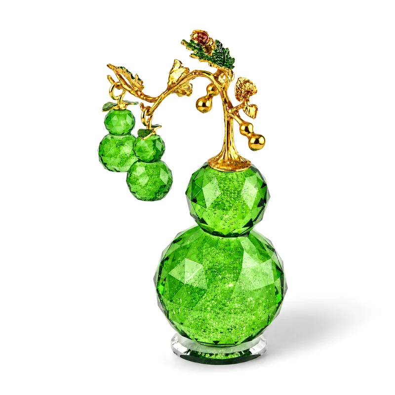 LIVMORE Deko-Ornament mit facettierten Glaskürbissen und goldfarbenem Zierzweig, 20x15cm, Grün
