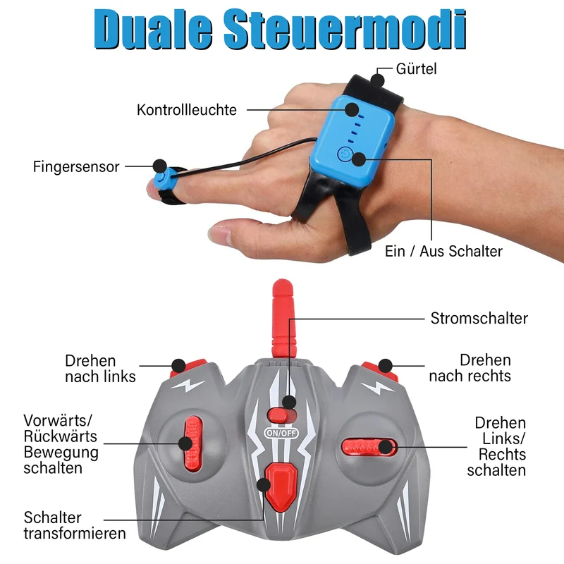 Mini-RC-Auto aus ABS, 2.4G, Vollantrieb mit Doppelfernsteuerung, Li-Po 14500/500mAh 3.7V, Musik und Radlicht, 25.5x15x7 cm