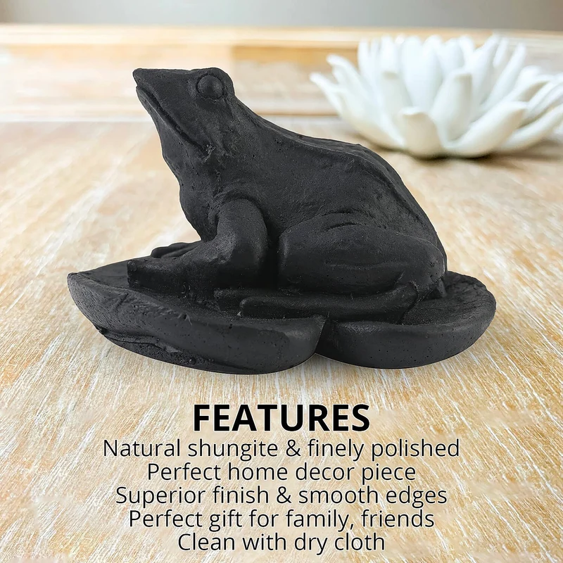 Frog on a Leaf Shungite Figurine 1.5x1.75 Approx. 335.00ctw