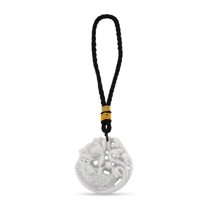 Natürlicher burmesischer Jadeit Typ A Hängedekoration mit Fisch- und Lotusrelief, 5mm - 241,50 ct.