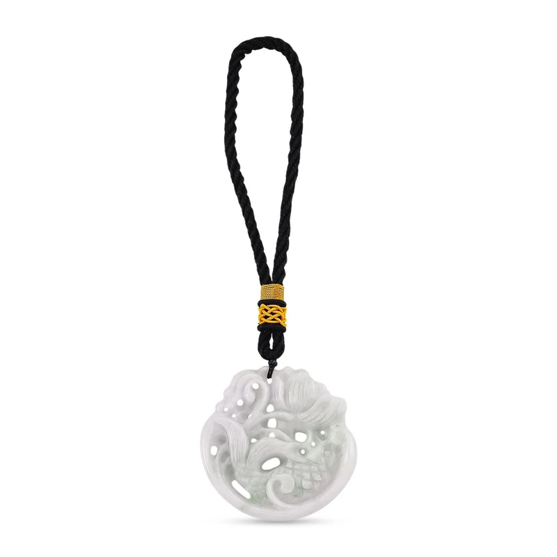 Natürlicher burmesischer Jadeit Typ A Hängedekoration mit Fisch- und Lotusrelief, 5mm - 241,50 ct.
