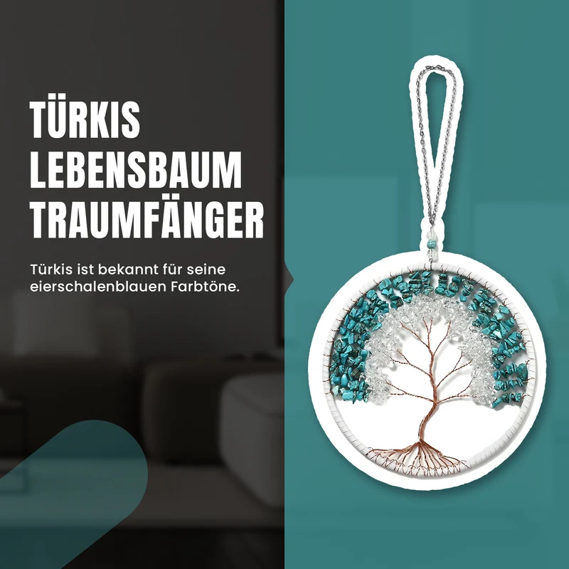 Handgefertigter Lebensbaum Traumfaenger aus Heilsteine Grüner Aventurin mit Kupferdraht ca 16 cm
