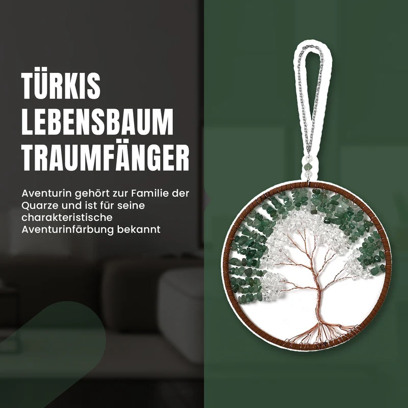 Handgefertigter Lebensbaum Traumfaenger aus Heilsteine Grüner Aventurin mit Kupferdraht ca 16 cm